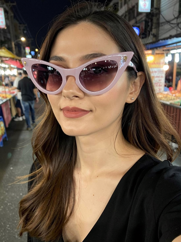 GXD DXMN Prism Cat-Eye in Lilac worn at a night market